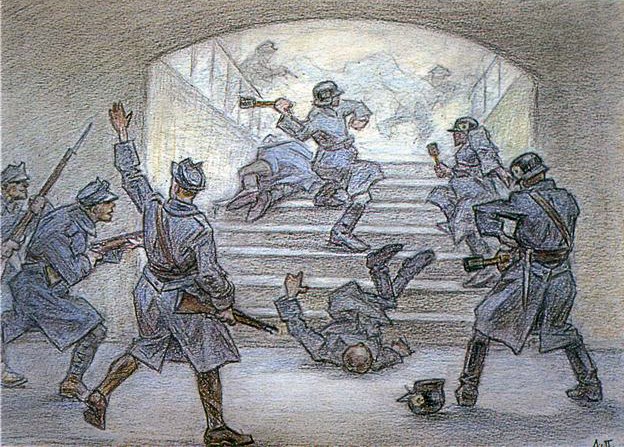 Л. Перфецький. «Бій за Залізничний двірець у Львові. Листопад 1918 р.». Папір, акварель